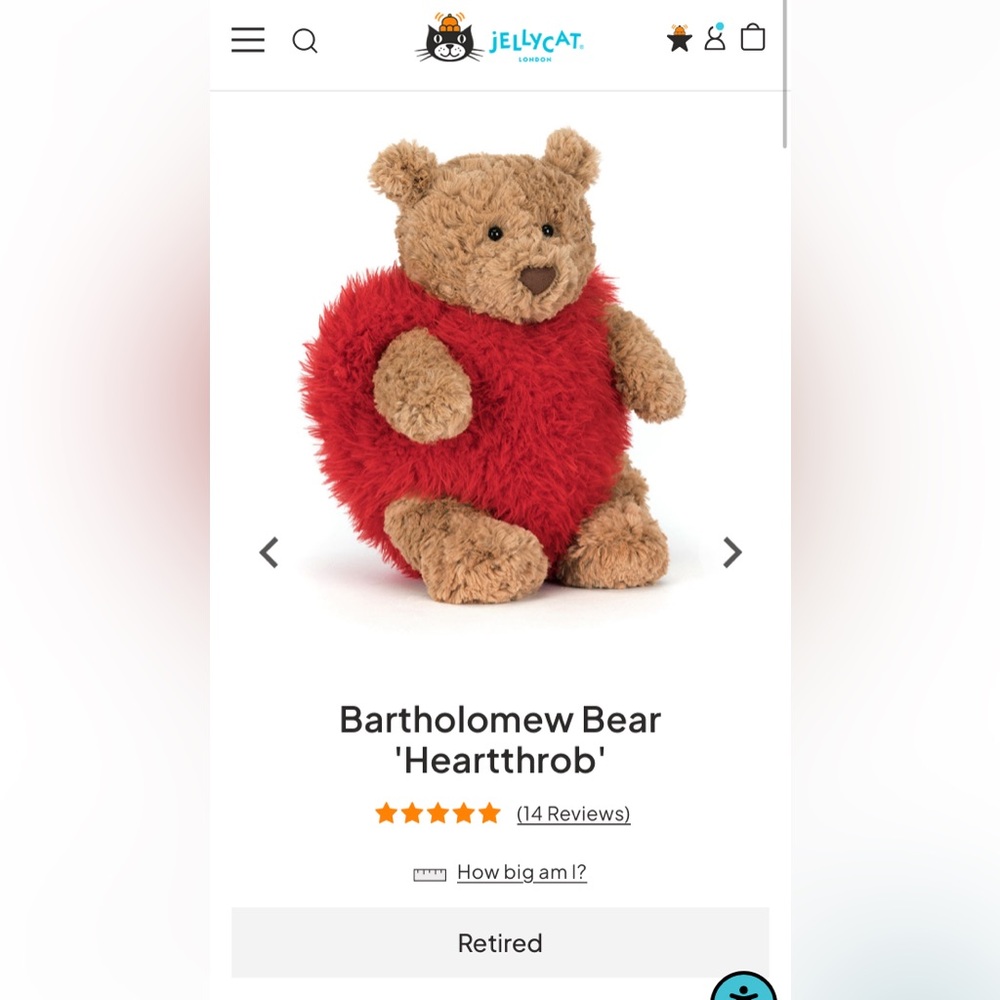 Authentic Jellycat Bartholomew Heartthrob retired-NWT